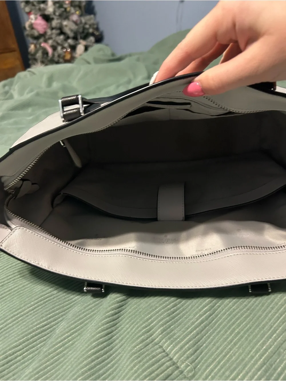 kate spade Cream and Black Structured Saffiano Tote